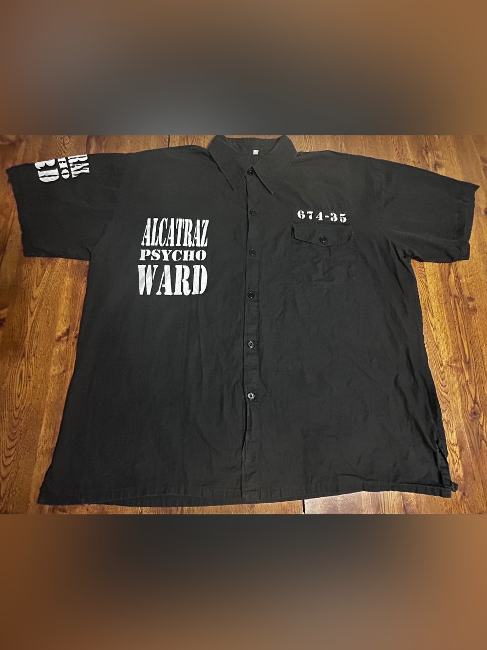 Vintage 2004 Alcatraz 674-35 Graphic Button Up Shirt Black Y2K Goth Punk 4XL